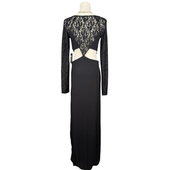 Express Black Lace Sleeve Maxi Dress Cutout Back Formal Gown NWT | XS/S - Picture 3 of 12